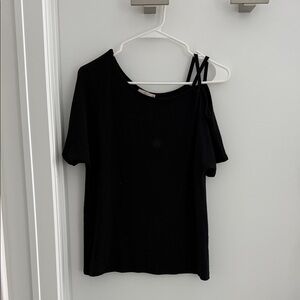 Le Lis Black Asymmetrical Short Sleeve Top
